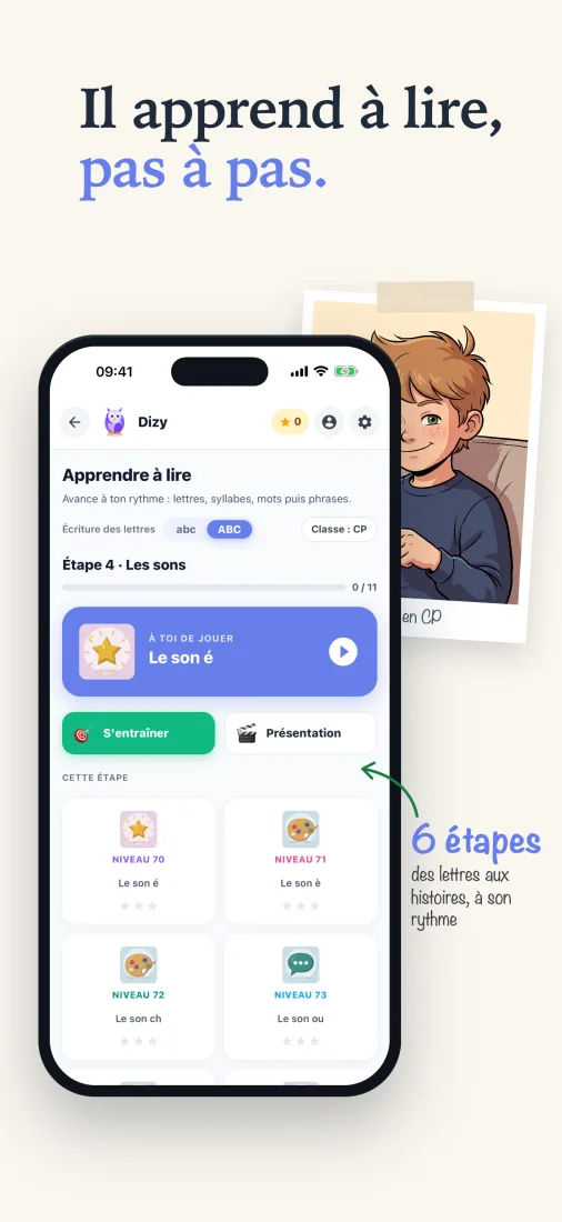 Il apprend à lire, pas à pas : l'accueil de Dizy, organisé en étapes, des lettres aux histoires.